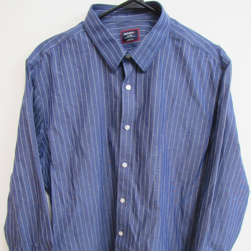 Untuckit Wrinkle Free Blue/White Striped Long Sleeve Button-Up Shirt XL